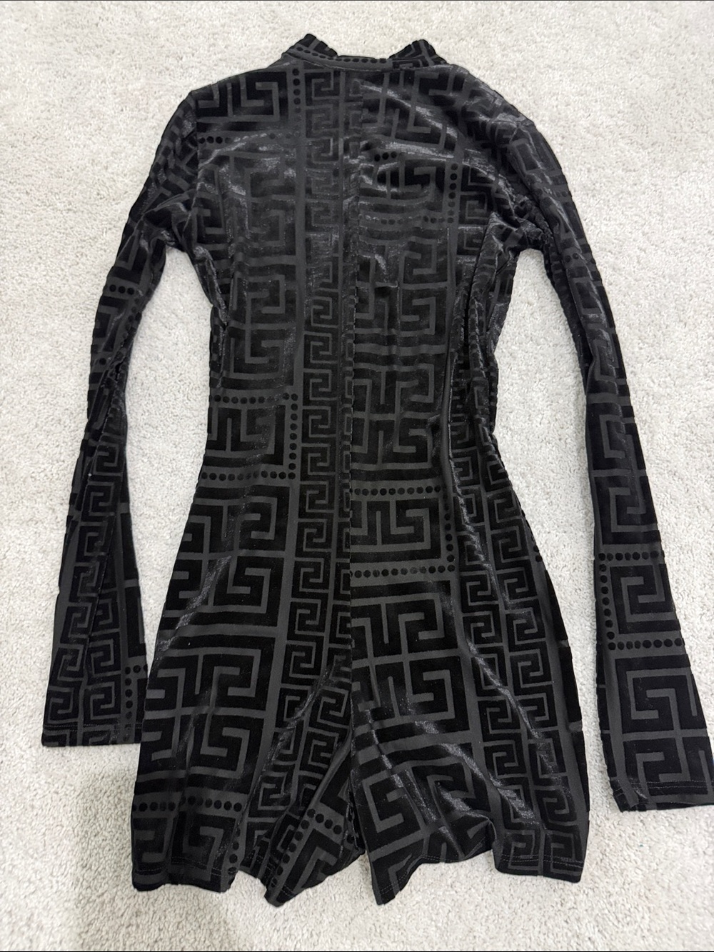 Black Velvet Geometric Long-Sleeve Romper